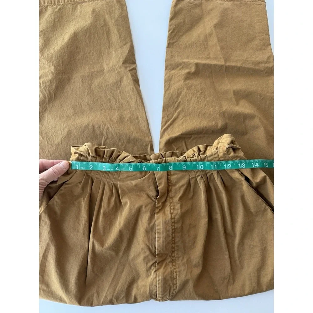 Free People Women's M Brown Paperbag Waist Cropped Wide Leg Pants 100% Cotton